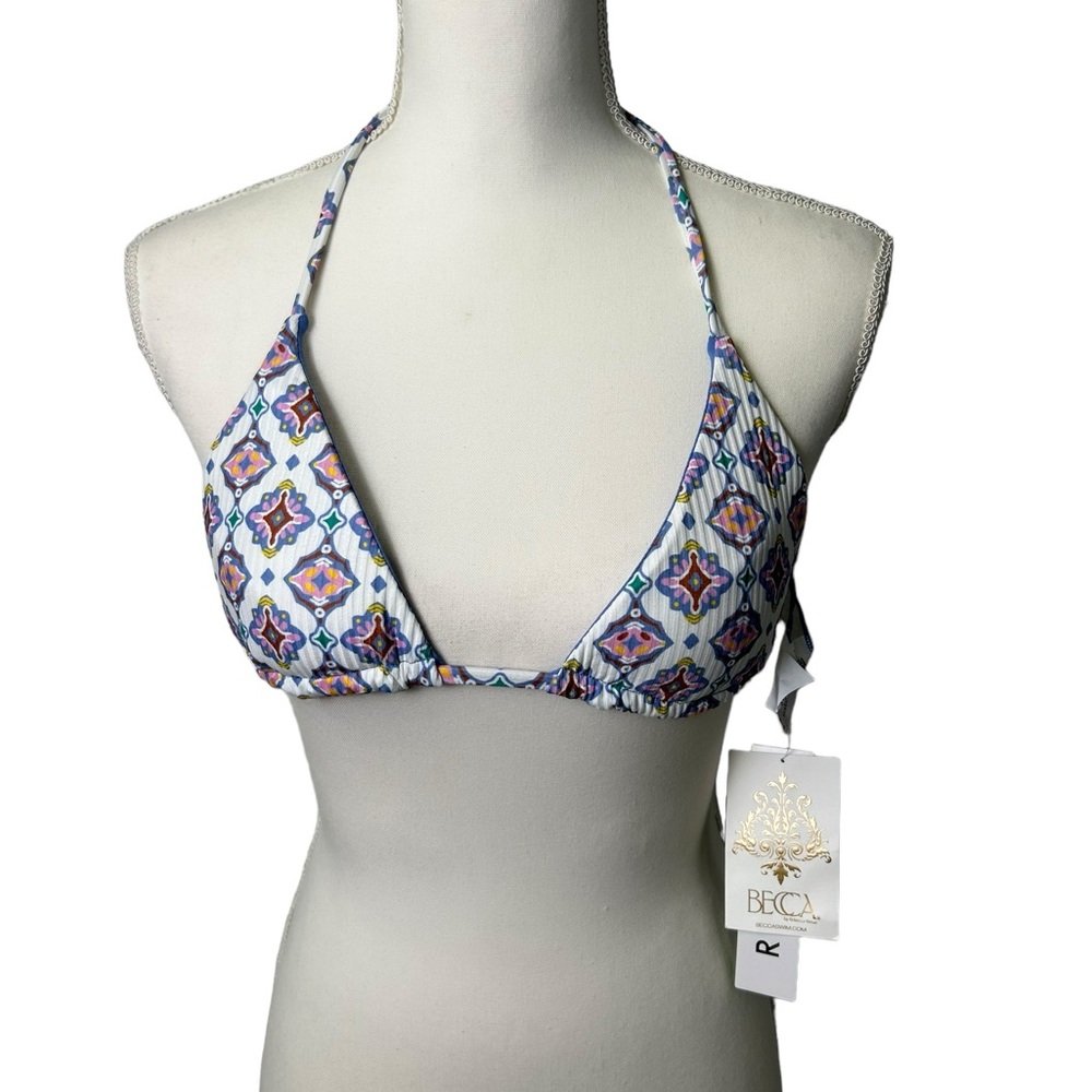 BECCA SWIM eco friendly reversible tassel accent bikini top size small NWT